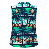 Custom Face Coconut Tree Sleeveless Polo Shirt Button Up Summer Casual Workout Tank Tops