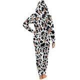 Personalized Hooded Onesie for Family Custom Face Cow Pattern Zip Jumpsuits with Pocket One-piece Pajamas for Adult kids