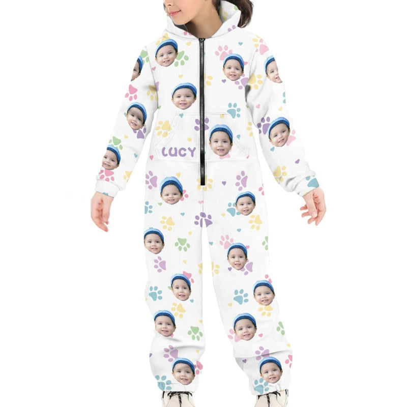 Personalized Hooded Onesie for Family Custom Face&Name Zip Jumpsuits with Pocket One-piece Pajamas for Adult kids