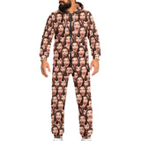 Personalized Adults Zip Onesie Custom Seamless Face Unisex Hooded Onesie with Pocket Jumpsuits One-piece Pajamas