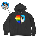 Custom Hide Photo Heart Shape Sequin Overlay Unisex Cotton Hoodie - Rainbow