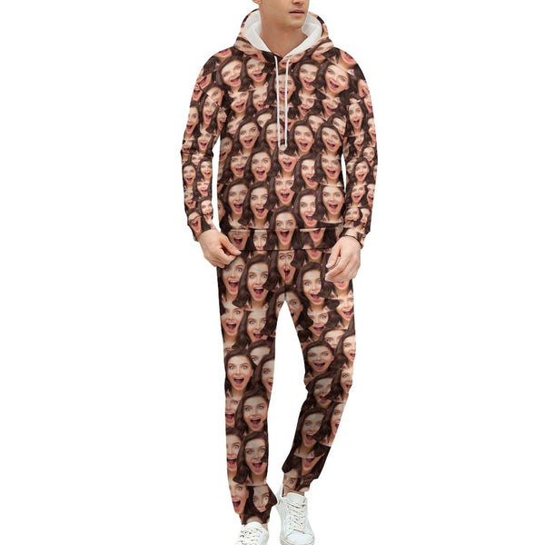 Custom Face Seamless Photo Men's All Over Print Hoodie Sweatpant Set Personalized Face Unisex Loose Hoodie Custom Top Outfits
