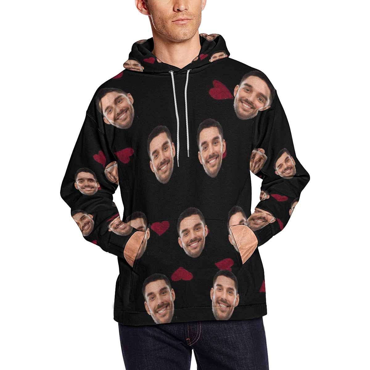 Custom Face Love Heart Black Men's Pullover Hoodie