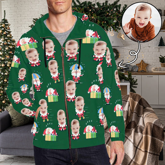 Custom Face Cute Baby Christmas Men's All Over Print Full Zip Hoodie