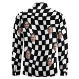 Custom Face Black&White Grid Classic Design Personalized Printing Long Sleeve Shirt Face Shirt Personalized Design Gift for Men