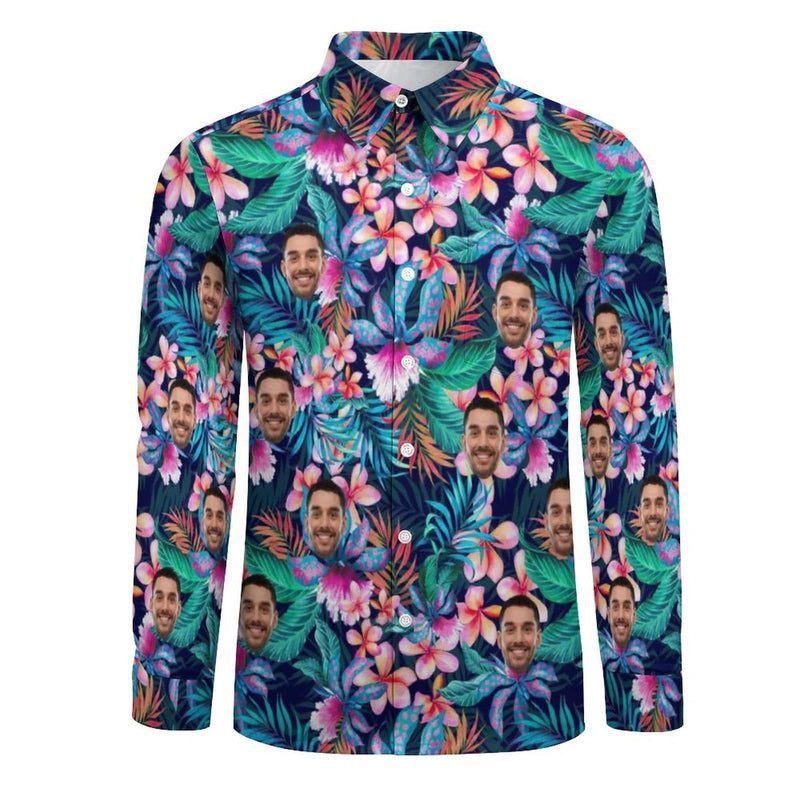 Custom Face Flower Tropical Printing Personalized Shirts Personalise Photo Long Sleeve Shirt Put Your Face on Custom Shirt
