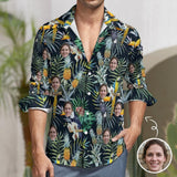 Custom Face Pineapple Parrot Tropical Printing Hawaiian Shirts Men's Long Sleeve Shirt Personalized Face Shirt Gift for Him
