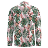 Custom Face Pink Flower Tropical Printing Personalized Shirts Face Long Sleeve Shirt Personalized Shirt Design Your Own Shirt