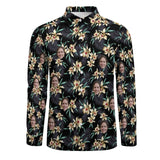 Custom Face Yellow Flower Customizable Shirts Personalized Button Down Long Sleeve Shirt Made for You Custom Shirt