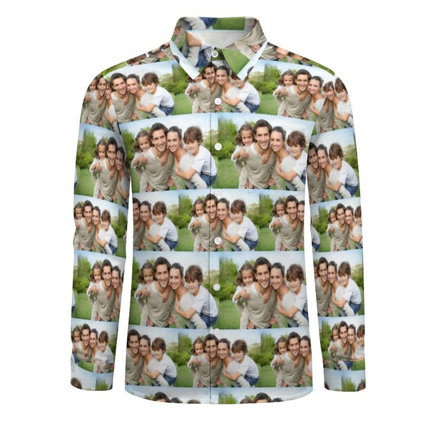 Custom Photo Warm Family Men's Long Sleeve Shirt Design Your Own Shirt Photo Shirt Birthday Gift for Husband or Boyfriend