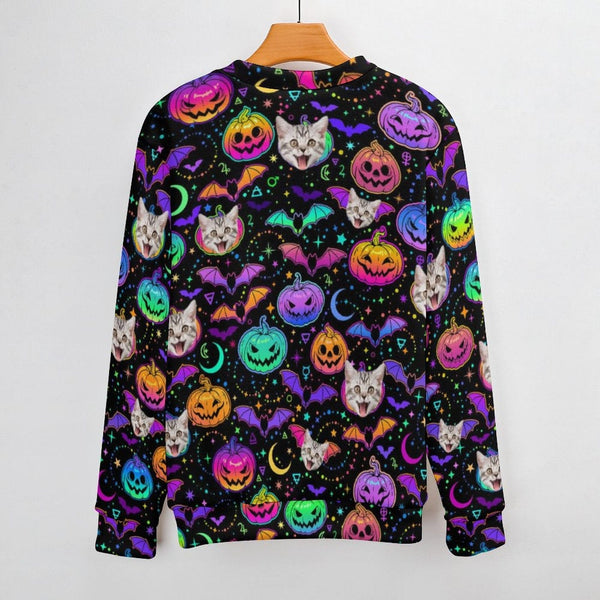 Custom Face Round Neck Sweater for Men Photo Ugly Sweater Halloween Pattern Long Sleeve Lightweight Sweater Tops