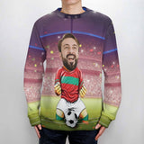 Custom Face Round Neck Sweater for Men World Cup Soccer Football Long Sleeve Lightweight Sweater Tops Photo Ugly Sweater