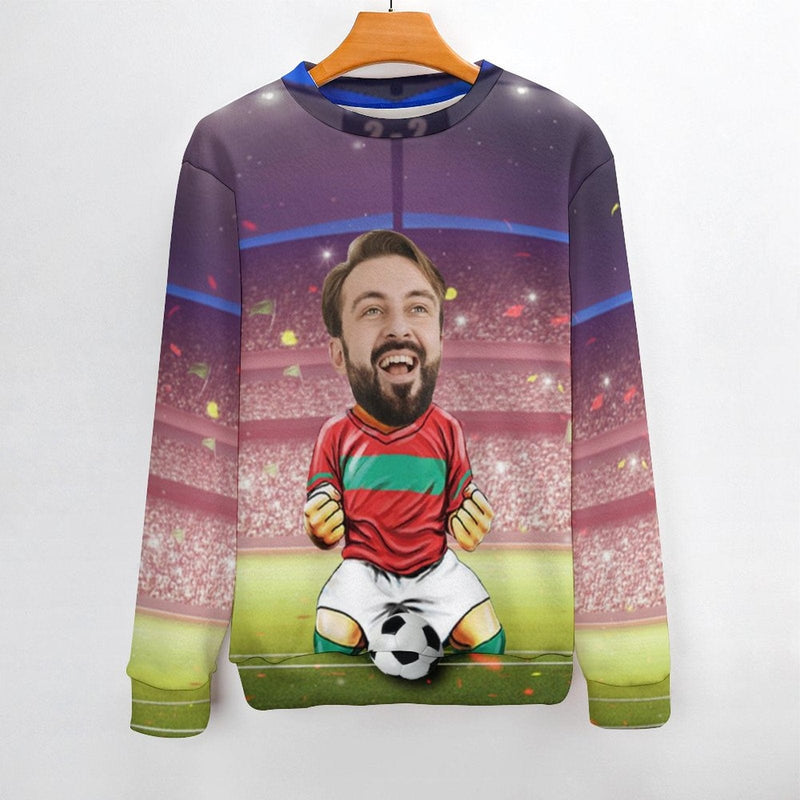 Custom Face Round Neck Sweater for Men World Cup Soccer Football Long Sleeve Lightweight Sweater Tops Photo Ugly Sweater