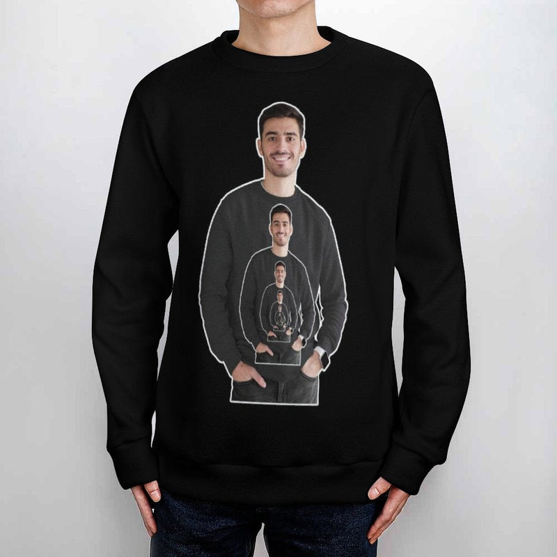 Custom Sweaters Photo Round Neck Men's Black Sweater Design Your Own Sweater Long Sleeve Lightweight Sweater Tops Personalized Ugly Sweater With Photo