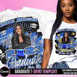 Custom Photo&Name Bling Blue Graduation T-Shirt Class of 2024 Graduation Gift