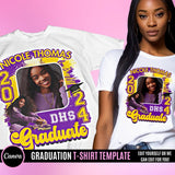 Custom Photo&Name Purple Frame Graduation T-Shirt Class of 2024 Graduation Gift