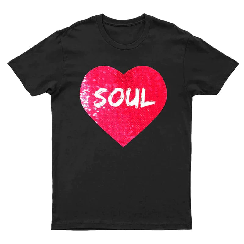 Custom Hide Photo Text Heart Shape Sequin Overlay Unisex Cotton T-shirt - Soul Mate