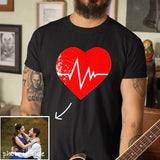 Custom Hide Photo Heart Shape Sequin Overlay Unisex Cotton T-shirt - Heart Rate