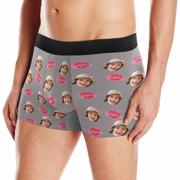 Personalized Men's All Over Print Boxer Briefs Custom Face Red Lip Underwear for Boyfriend Husband