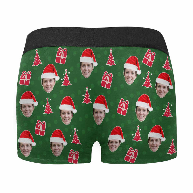 Personalized Men's Boxer Briefs Custom Christmas Hat Green Underwear for Boyfriend Husband Men Best Gift for Him