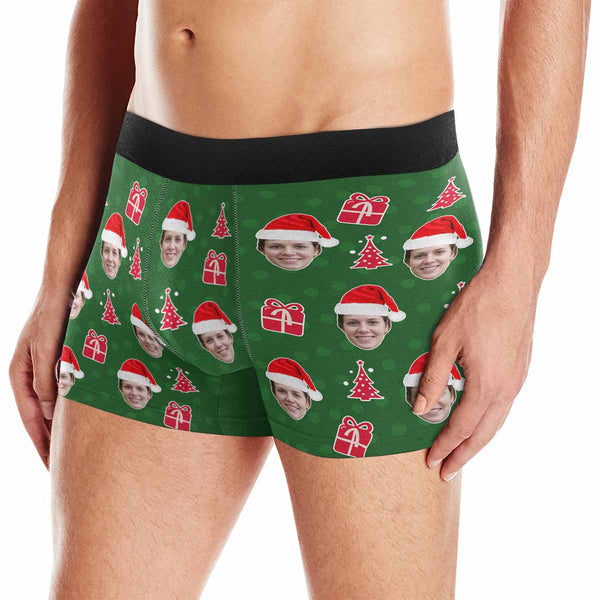 Personalized Men's Boxer Briefs Custom Christmas Hat Green Underwear for Boyfriend Husband Men Best Gift for Him