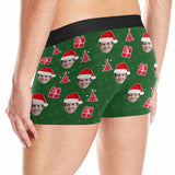 Personalized Men's Boxer Briefs Custom Christmas Hat Green Underwear for Boyfriend Husband Men Best Gift for Him