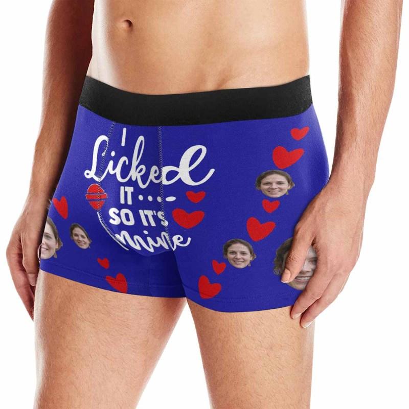 Personalized Men's Boxer Briefs Custom Face I Licked It Love Heart Underwear for Boyfriend Husband Men Best Gift for Him