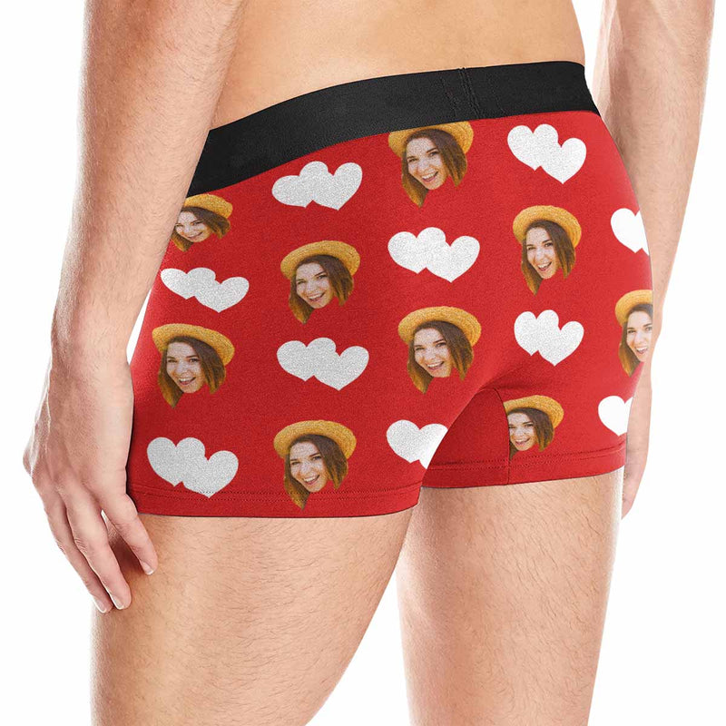 Personalized Men's Boxer Briefs Custom Face Love Heart Red Underwear for Boyfriend Husband Men Best Gift for Him