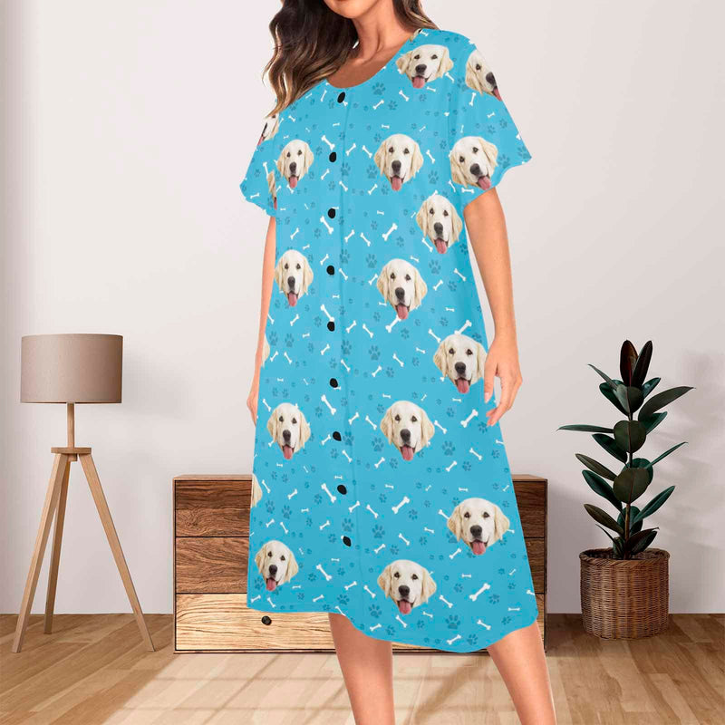 Custom Dog Face Bone & Paw Women's Pajama Dress