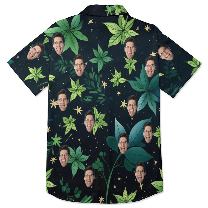 Custom Face Starry Night Green Plant Women's Satin Shirt Nightdress - Black