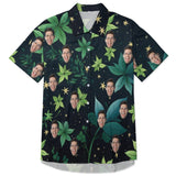 Custom Face Starry Night Green Plant Women's Satin Shirt Nightdress - Black