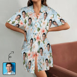 Personalized Women's Satin Nightgown Custom Face Flower Silk Nightshirt Button Down Sleepshirt
