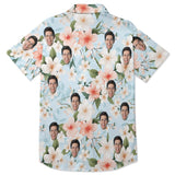 Custom Face Flowers Bloom Women's Satin Shirt Nightdress - Pale Blue
