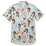 Custom Face Flowers Bloom Women's Satin Shirt Nightdress - Pale Blue