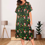 Custom Face Christmas Print Women's Pajama Dress - Green