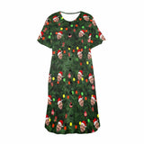 Custom Face Christmas Print Women's Pajama Dress - Green