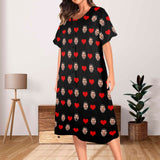 Custom Face Red Love Heart Women's Pajama Dress - Black