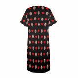 Custom Face Love Heart Black Women's Short Sleeve Nightshirt Button Down Baggy Nightgown Under Knee Sleepwear Pajama Dress