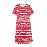 Custom Face Christmas Snowflake Pattern Women's Pajama Dress - Red