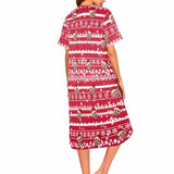 Custom Face Christmas Snowflake Pattern Women's Pajama Dress - Red