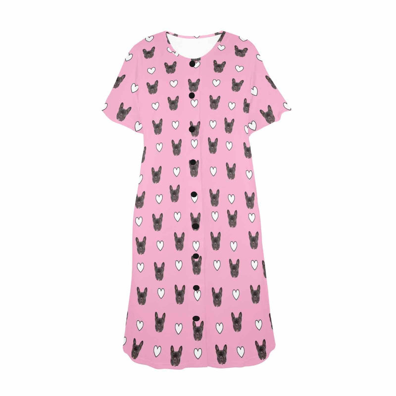 Custom Pet Face Hollow Love Heart Women's Pajama Dress - Pink