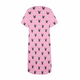 Custom Face Heart Pink Women's Short Sleeve Nightshirt Button Down Baggy Nightgown Under Knee Sleepwear Pajama Dress