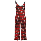 Custom Red Plaid Christmas Hat Women's Suspender Jumpsuit Loungewear Persoanlized Sleepwear