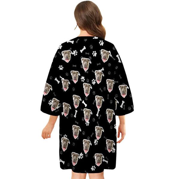 Custom Dog Face Women's Oversized Sleep Tee Nightdress Personalized Loose Nightshirt