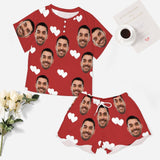 Personalized Photo Pajama Set Love Heart Women's Short Loungewear Athletic Tracksuits With Face On It