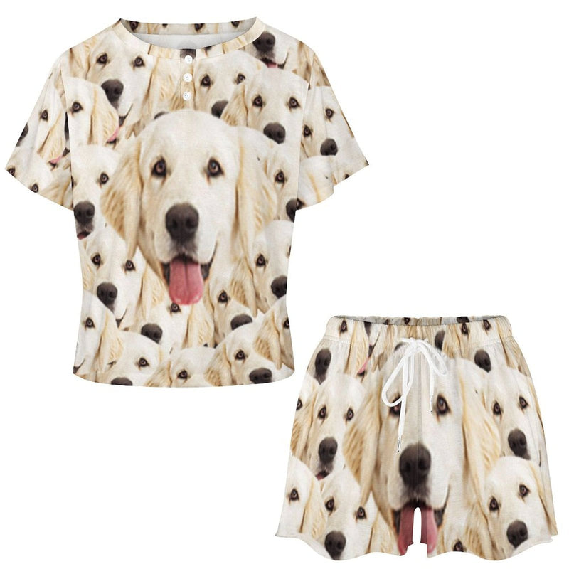 Personalized Photo Pajama Set Lovely Dog Women's Short Loungewear Athletic Tracksuits With Pet Face On It