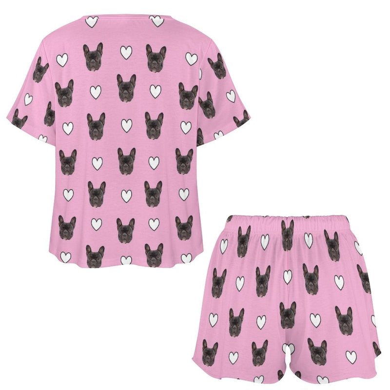 Custom Pet Purple Pajama Set Women's Short Sleeve Top and Shorts Loungewear Athletic Tracksuits