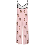 Custom Face Pink Women's Suspender Jumpsuit Loungewear Persoanlized Sleepwear