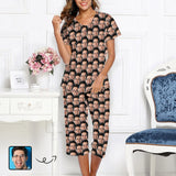 Personalized Sleepwear Pajama Set Custom Seamless Face Women's Loungewear Set Short Sleeve Shirt and Capri Pants