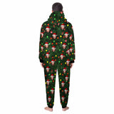 Custom Face Green Christmas Tree Onesie Pajamas Flannel Fleece Adult Jumpsuit Homewear